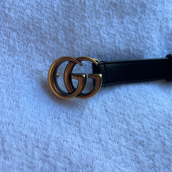 Gucci Belt, black leather, gold double G buckle main image 5
